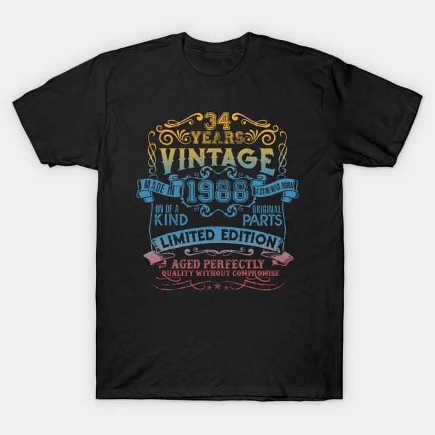 34 Years old Vintage 1988 Limited Edition 34th Birthday T-Shirt by thangrong743